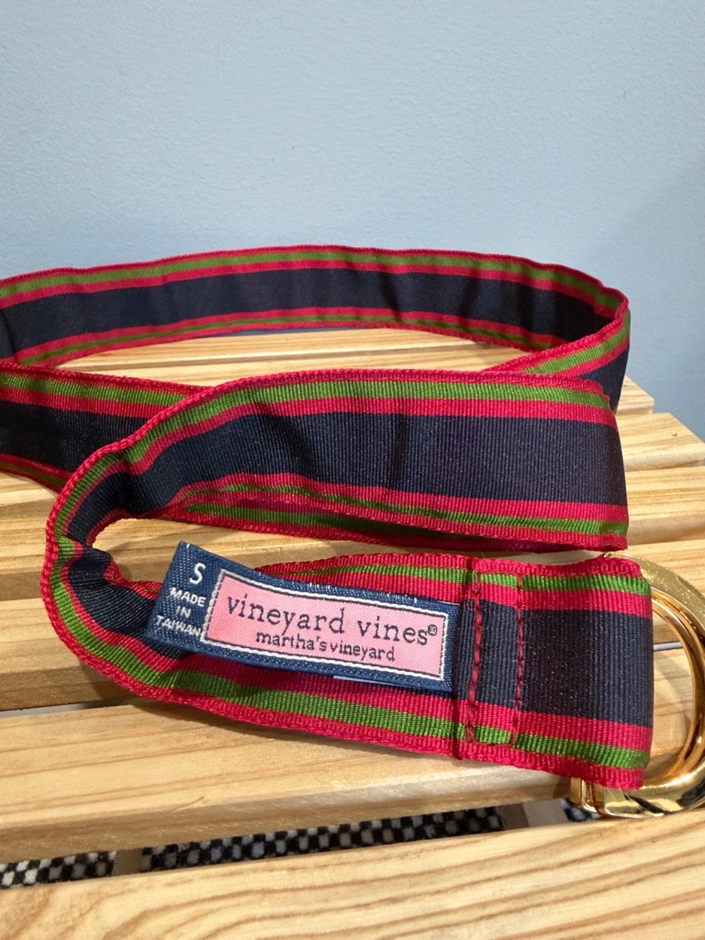 Vineyard Vines Stripe Belt | Canvas D-Ring Belt Red Green Navy Small - Picture 5 of 6